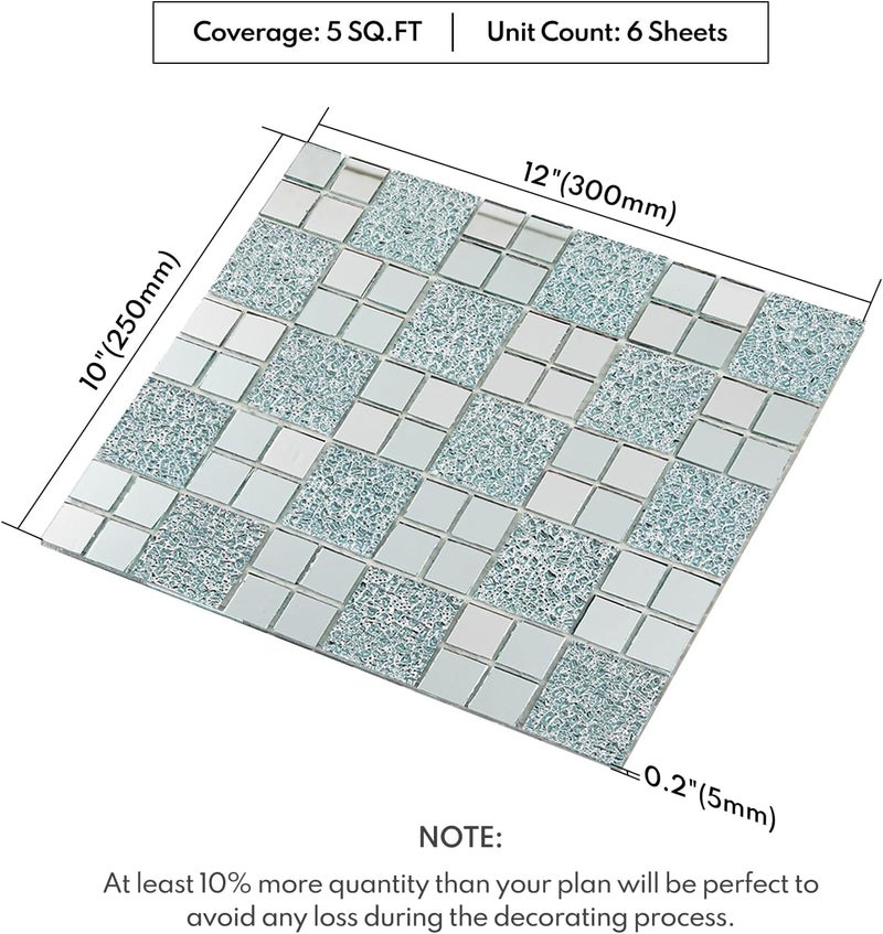 Lovdeco Mirror Peel and Stick Square Mosaic Tile for Kitchen Backsplash, 12" x 10", 6 Pieces, 5 SQ.FT. - Image 2